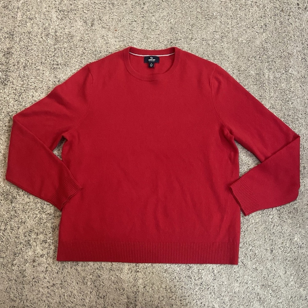 Lands End Mens Large 42-44 Red 100% Cashmere CrewNeck Sweater